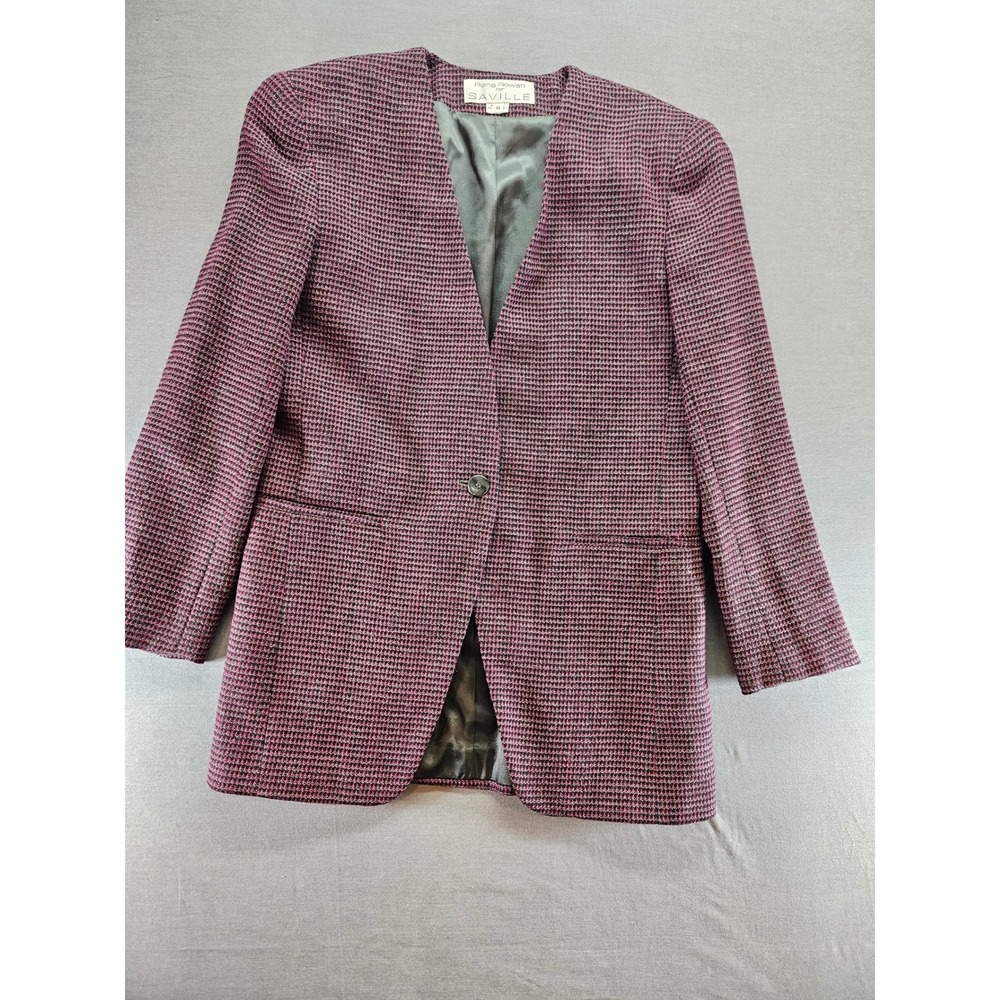 Rena Rowan for Saville Vintage 100% Pure Wool Blazer Pink Black Houndstooth 6